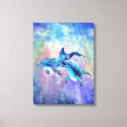 Happy Dolphin Couple Canvas Print - Painting Leinwanddruck (Vorderseite)