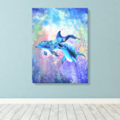 Happy Dolphin Couple Canvas Print - Painting Leinwanddruck (Insitu (Holzboden))
