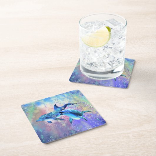 Happy Dolphin Couple Paper Untersetzer (Vor Ort)