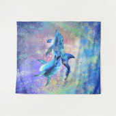 Happy Dolphin Couple Tapestry - Familie Wandteppich (Vorderseite (Horizontal))