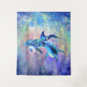 Happy Dolphin Couple Tapestry - Familie Wandteppich (Vorderseite)
