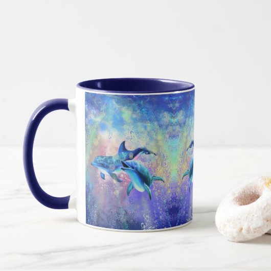 Happy Dolphin Couple Tasse - Malerei - Familie (Mit Donut)