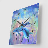 Happy Dolphin Family Wall Clock Quadratische Wanduhr (Winkel)