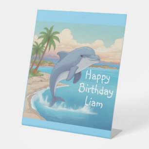 Happy Dolphin Foto Pedestal Zeichen Sockelschild