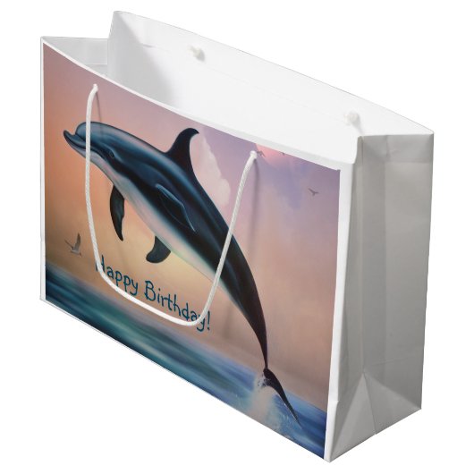 Happy Dolphin Große Geschenktüte (Vorderseite Schrägansicht)