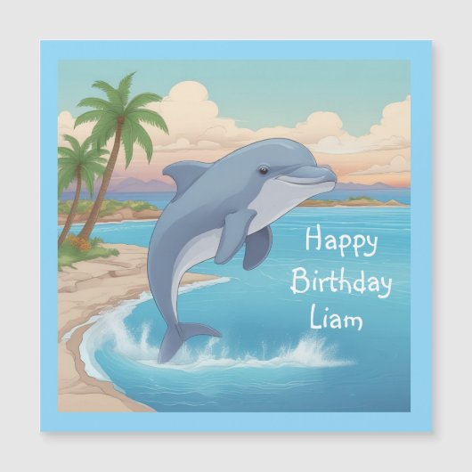 Happy Dolphin Magnetic Birthday Card Magnetkarte (Vorderseite)
