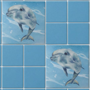 Happy Dolphin Watercolor Beach Ocean Fliese