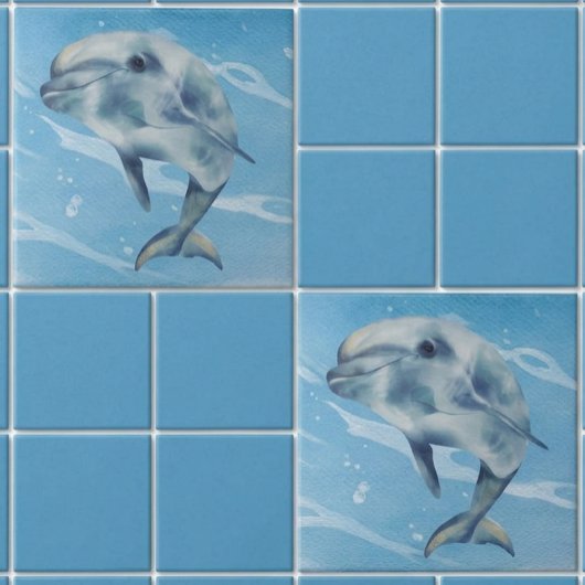 Happy Dolphin Watercolor Beach Ocean Fliese