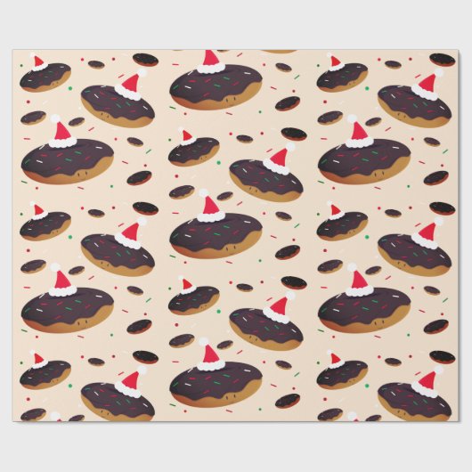 Happy Donut Weihnachtsmannmützen Pattern Chocolate Geschenkpapier (Flach)
