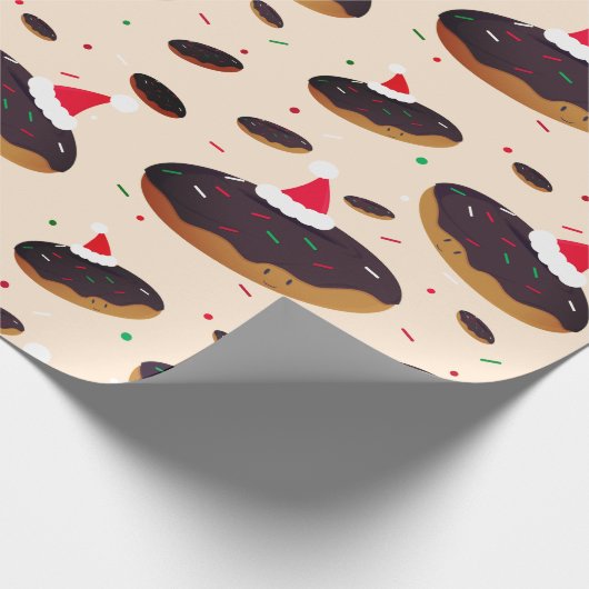 Happy Donut Weihnachtsmannmützen Pattern Chocolate Geschenkpapier (Ecke)