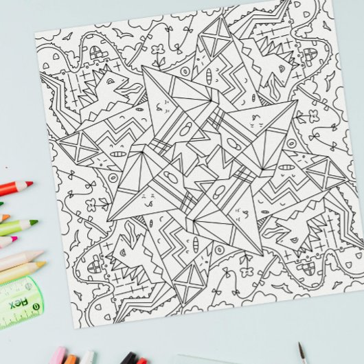 Happy Doodles: Origami Dinosaur Land Coloring Page Poster