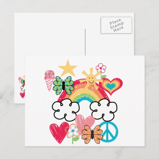 Happy Doodles Postkarte (Vorne/Hinten)