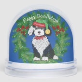 Happy Doodlidays Christmas Elf Sheepadoodle Schneekugeln (Vorderseite)