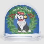 Happy Doodlidays Christmas Elf Sheepadoodle Schneekugeln (Rückseite)