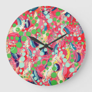 Happy Dots and Playful Shapes Große Wanduhr