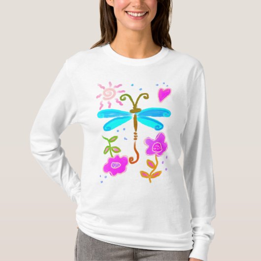 Happy Dragonfly Abstrakte Kunst zu tragen T-Shirt (Vorderseite)