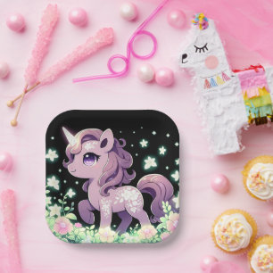 Happy Dreamy Unicorn Babydusche Pappteller