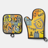 Happy Dreidles Ofenhandschuh & Topflappen-Set (Vorderseite)