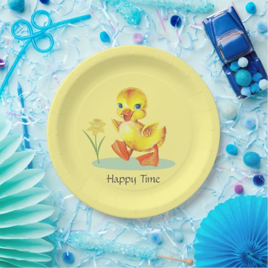 Happy Duckling auf gelbem Party Papierplatte Pappteller (Party)