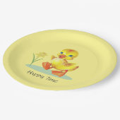 Happy Duckling auf gelbem Party Papierplatte Pappteller (Schrägansicht)