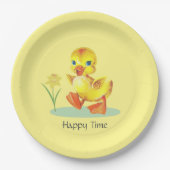 Happy Duckling auf gelbem Party Papierplatte Pappteller (Vorderseite)