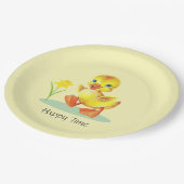 Happy Duckling auf hellgelben Party-Papierplatten Pappteller (Schrägansicht)