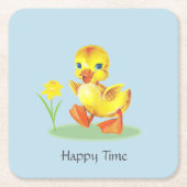 Happy Duckling auf Light Blue Rechteckiger Pappuntersetzer (Vorderseite)