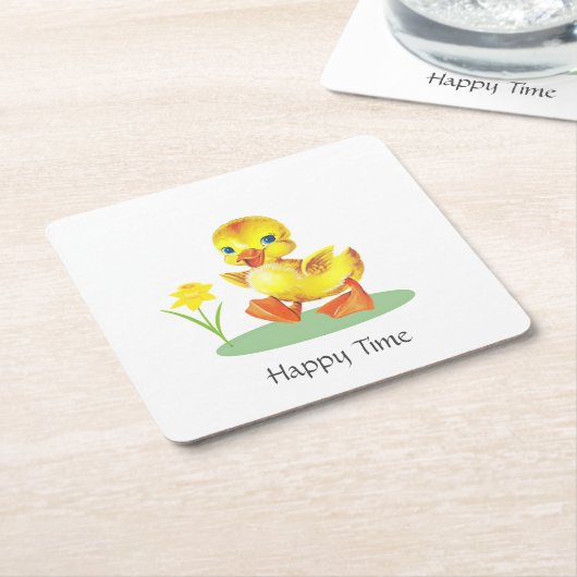 Happy Duckling on White Rechteckiger Pappuntersetzer (angewinkelt)