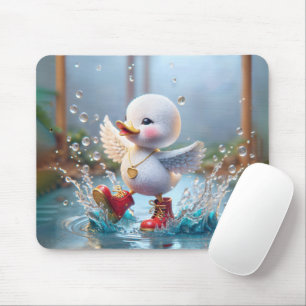 Happy Duckling Wearing Red Rain Boots Mousepad