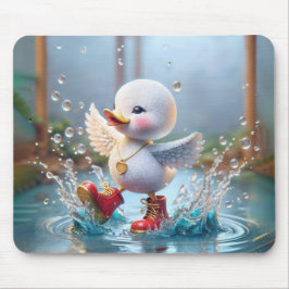 Happy Duckling Wearing Red Rain Boots Mousepad