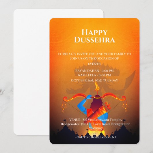 Happy Dussehra Celebration Einladung (Vorne/Hinten)