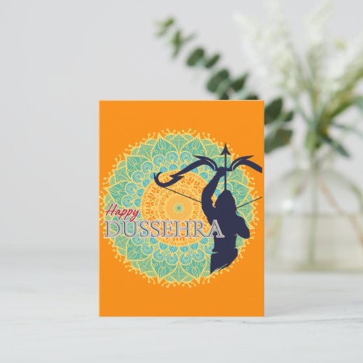 Happy Dussehra Lord Ram mit Bow & Arrow Chakra BG Postkarte (Stehend Vorderseite)