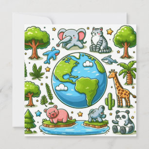 Happy Earth Day - Globe Green Tree Water Continent Feiertagskarte