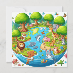 Happy Earth Day - Globe Green Tree Water Continent Feiertagskarte