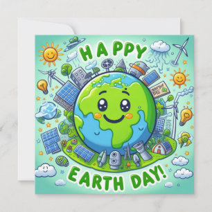 Happy Earth Day - Globe Green Tree Water Continent Feiertagskarte