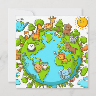Happy Earth Day - Globe Green Tree Water Continent Feiertagskarte