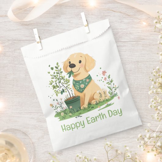 Happy Earth Day Golden Retriever Hundegarten Geschenktütchen (Ausgeschnitten)