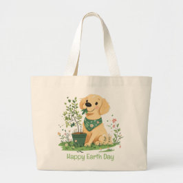 Happy Earth Day Golden Retriever Hundegarten Jumbo Stoffbeutel
