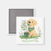 Happy Earth Day Golden Retriever Hundegarten Magnet (Vorderseite/Rückseite)