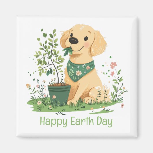 Happy Earth Day Golden Retriever Hundegarten Magnet (Vorne)