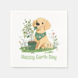 Happy Earth Day Golden Retriever Hundegarten Serviette