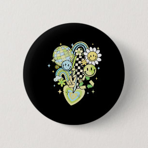 Happy Earth Day Groovy Smile Face Rainbow Women Me Button