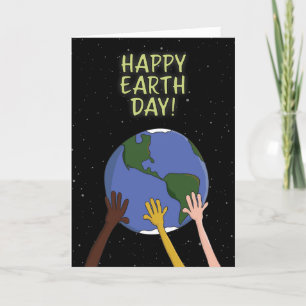 Happy Earth Day Hands Holding Planet im Weltraum Feiertagskarte