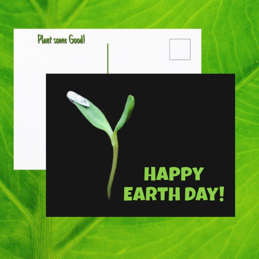 Happy Earth Day New Growth Seedling Black Postkarte