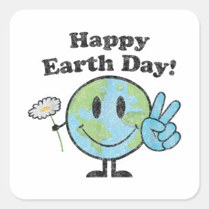 Happy Earth Day Niedlich Peace Sign Blume erschütt Quadratischer Aufkleber
