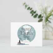 Happy Earth Day Pinguin und Planet Postkarte (Stehend Vorderseite)