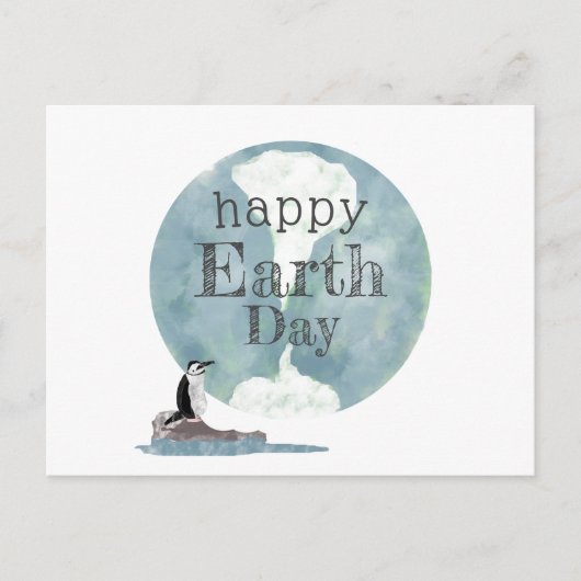 Happy Earth Day Pinguin und Planet Postkarte (Vorderseite)