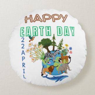 Happy Earth Day Round Pouf Rundes Kissen