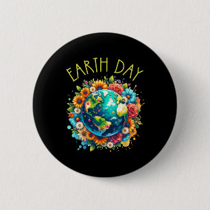 Happy Earth Day Shirt Niedliche Erde mit floraler  Button