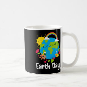 Happy Earth Day Shirt Niedliche Erde mit floraler  Kaffeetasse